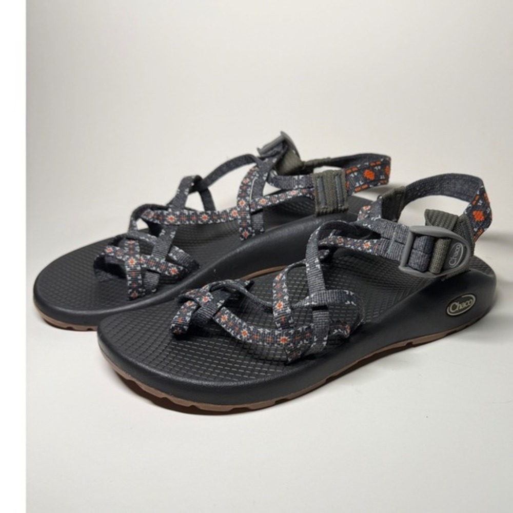 Chaco Z Cloud 2 Sandals Gray Orange Pattern Strappy‎ Toe Loop Womens 9